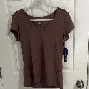 Tahari Brown Fitted Short Sleeve T-Shirt